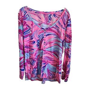 NW Lilly Pulitzer Sorella Top M Pink Purple Abstract Clam Print 100% Pima Cotton